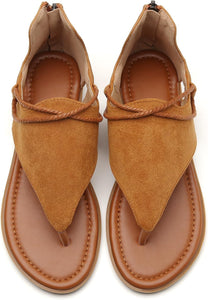 Vintage Style Suede Brown Gladiator Summer Flat Sandals