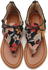 Vintage Style Suede Floral Gladiator Summer Flat Sandals