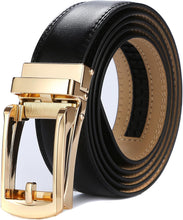 Load image into Gallery viewer, Men&#39;s Sleek Black &amp; Gold Click Buckle Leather Belt