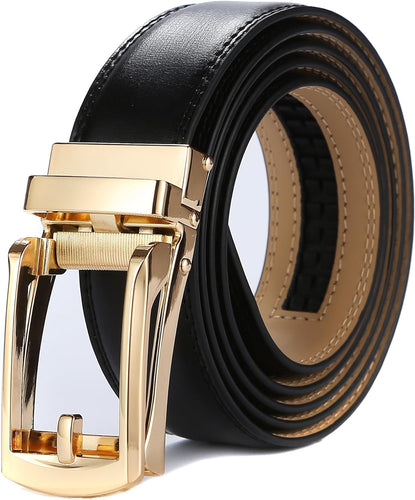 Men's Sleek Black & Gold Click Buckle Leather Belt