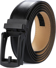 Load image into Gallery viewer, Men&#39;s Sleek Black &amp; Gold Click Buckle Leather Belt