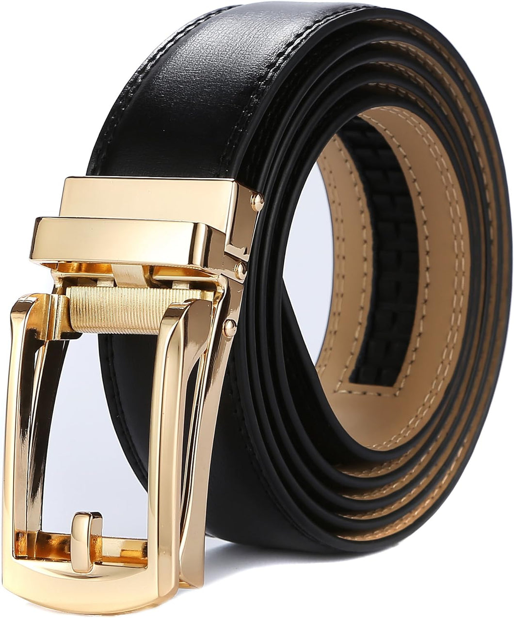 Men's Sleek Black & Gold Click Buckle Leather Belt
