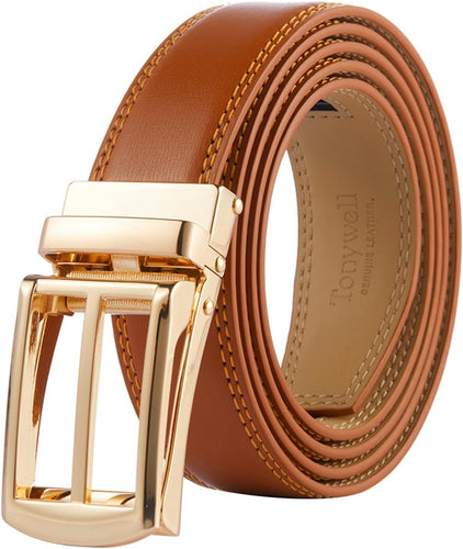 Men's Sleek Brown & Gold Click Buckle Leather Belt