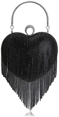 Luxury Black Heart Tassel Party Clutch Bag/Purse/Handbag