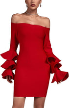 Load image into Gallery viewer, Ruffled Red Sleeve Off Shoulder Long Sleeve Mini Dress