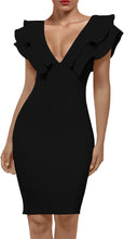 Load image into Gallery viewer, Effortless Black Ruffled Deep V Mini Dress