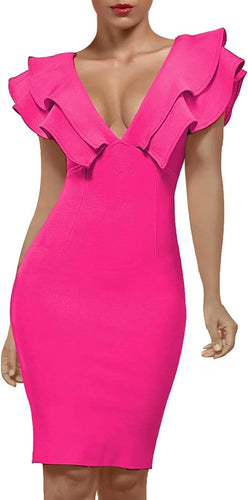 Effortless Fuschia Pink Ruffled Deep V Mini Dress