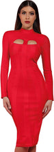 Load image into Gallery viewer, Pretty Red Bandage Style Long Sleeve Midi Dress