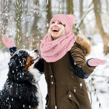 Load image into Gallery viewer, Winter Knit Gray Beanie Hat, Scarf, Ear Muff &amp; Gloves Set