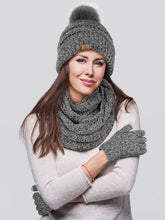 Load image into Gallery viewer, Winter Knit Black Beanie Hat, Scarf, Ear Muff &amp; Gloves Set