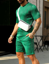 Load image into Gallery viewer, Men&#39;s Wavy Textured Green Short Sleeve Shirt &amp; Shorts Set