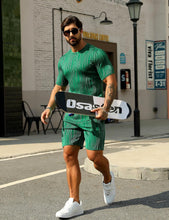 Load image into Gallery viewer, Men&#39;s Wavy Textured Green Short Sleeve Shirt &amp; Shorts Set