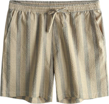 Load image into Gallery viewer, Men&#39;s Beige Striped Cotton Summer Travel Shirt &amp; Shorts Set