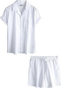 Men's Khaki Striped Cotton Summer Travel Shirt & Shorts Set
