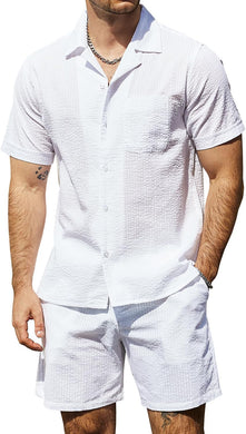 Men's White Cotton Summer Travel Shirt & Shorts Set