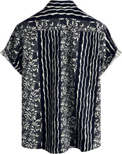 Load image into Gallery viewer, Men&#39;s Black Beige Floral Striped Short Sleeve Shirt