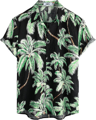 Men's Black Cyan Floral Printed Short Sleeve Shirt