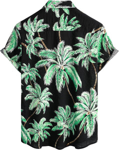 Men's Black Cyan Floral Printed Short Sleeve Shirt