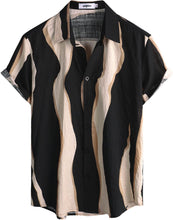 Load image into Gallery viewer, Men&#39;s Black Coffee Wavy Patterned Short Sleeve Shirt