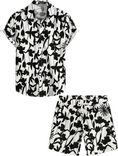 Men's White Floral Vacation Shirt & Shorts Set