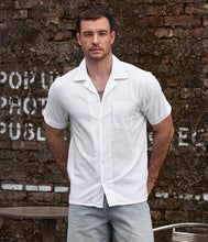 Load image into Gallery viewer, Men&#39;s Wrinkled Style White Striped Button Up Short Sleeve Shirt