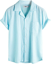 Load image into Gallery viewer, Men&#39;s Wrinkled Style White Striped Button Up Short Sleeve Shirt