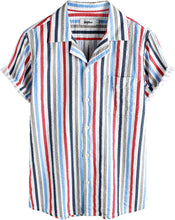 Load image into Gallery viewer, Men&#39;s Wrinkled Style White Striped Button Up Short Sleeve Shirt