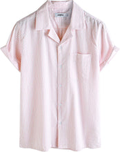 Load image into Gallery viewer, Men&#39;s Wrinkled Style White Striped Button Up Short Sleeve Shirt