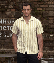 Load image into Gallery viewer, Men&#39;s Wrinkled Style White Striped Button Up Short Sleeve Shirt