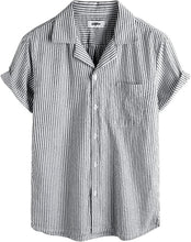 Load image into Gallery viewer, Men&#39;s Wrinkled Style White Striped Button Up Short Sleeve Shirt