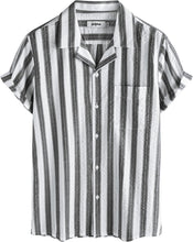 Load image into Gallery viewer, Men&#39;s Wrinkled Style White Striped Button Up Short Sleeve Shirt