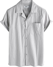 Load image into Gallery viewer, Men&#39;s Wrinkled Style White Striped Button Up Short Sleeve Shirt