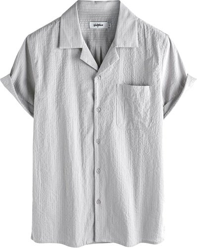 Men's Wrinkled Style Grey Button Up Short Sleeve Shirt