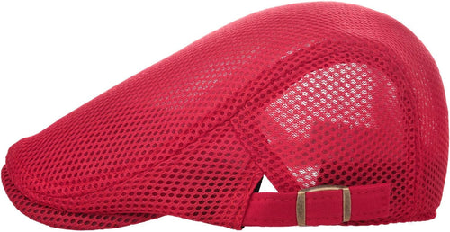 Men's Red Breathable Mesh Golf Style Newsboy Hat