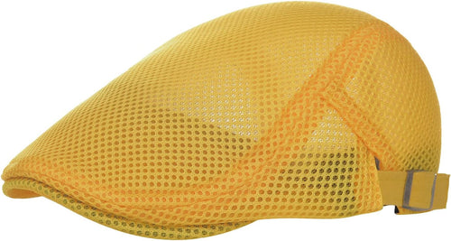 Men's Yellow Breathable Mesh Golf Style Newsboy Hat