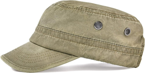 Men's Army Vintage Khaki Denim Cadet Style Military Hat