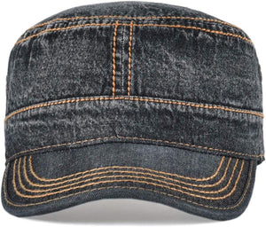 Men's Army Vintage Medium Blue Denim Cadet Style Military Hat