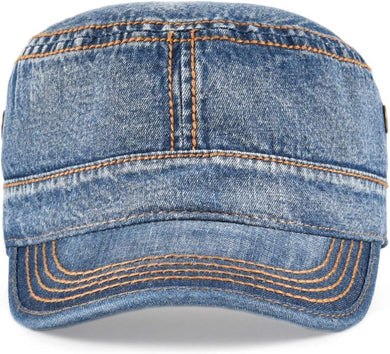 Men's Army Vintage Medium Blue Denim Cadet Style Military Hat