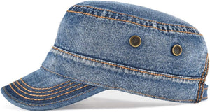 Men's Army Vintage Medium Blue Denim Cadet Style Military Hat