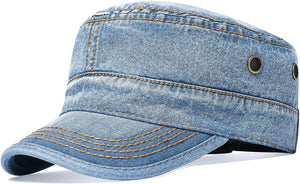 Men's Army Vintage Medium Blue Denim Cadet Style Military Hat