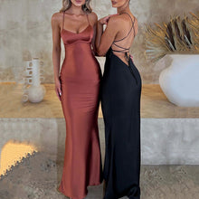 Load image into Gallery viewer, Cocktail Party Style Toasted Brown Backless Sleeveless Maxi Dress