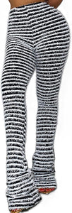 Black & White Fuzzy Striped High Waist Flare Pants