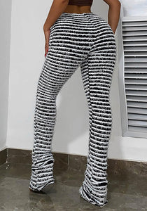Black & White Fuzzy Striped High Waist Flare Pants
