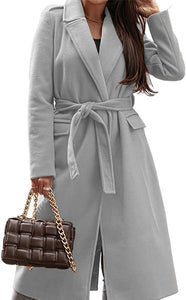 Comfy Wool Blend White Belted Coat with Pockets