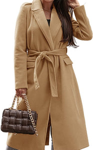 Comfy Wool Blend White Belted Coat with Pockets