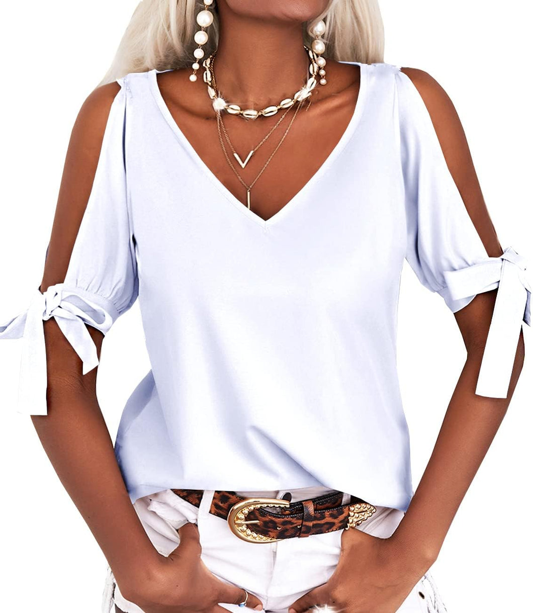 Bow Tie White Cut Out Long Sleeve Blouse Top