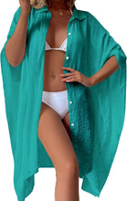 Load image into Gallery viewer, Kimono Style Teal Green Semi Sheer Beach Passport Cover Up