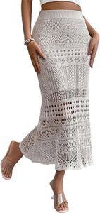 Crochet Knit Off White Maxi Skirt