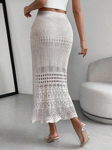 Crochet Knit Off White Maxi Skirt