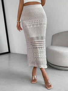 Crochet Knit Off White Maxi Skirt
